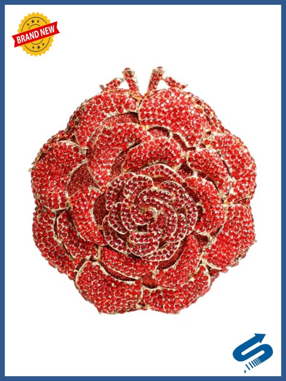 Rhinestone Rose Flower Clutch Bag Faux Leather Evening Wedding Purse